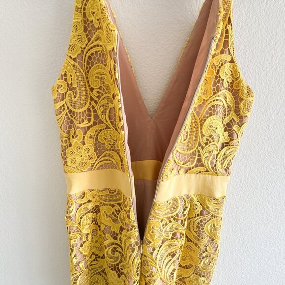 Dress the Population Ava Yellow Lace Mini Dress Large V-Neck Sleeveless Lined - Picture 11 of 15